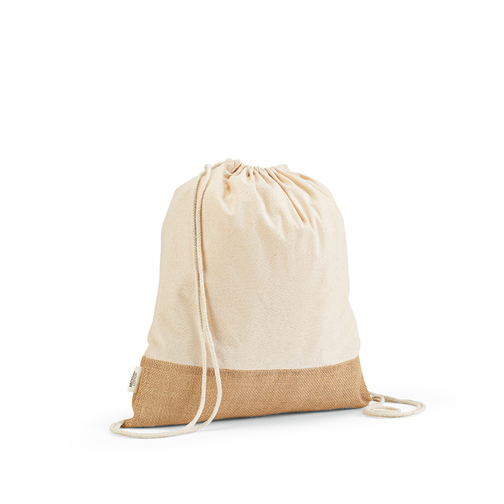 Sac à cordon Denali coton recyclé 180 g/m² et jute 275 g/m²