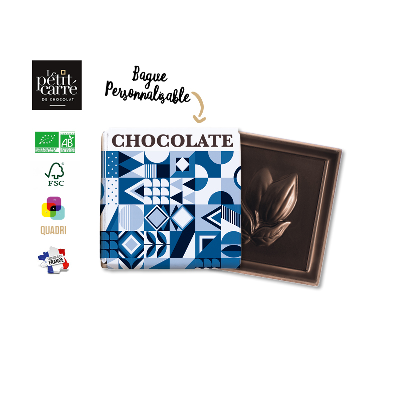 Carré 4g chocolat noir 71% de cacao Bio* avec bague personnalisée