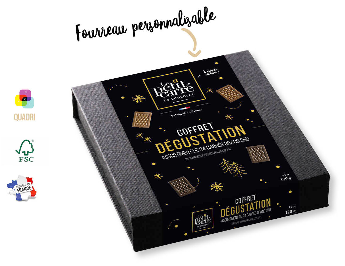 Coffret Dégustation personnalisé 24 carrés de chocolat personnalisés