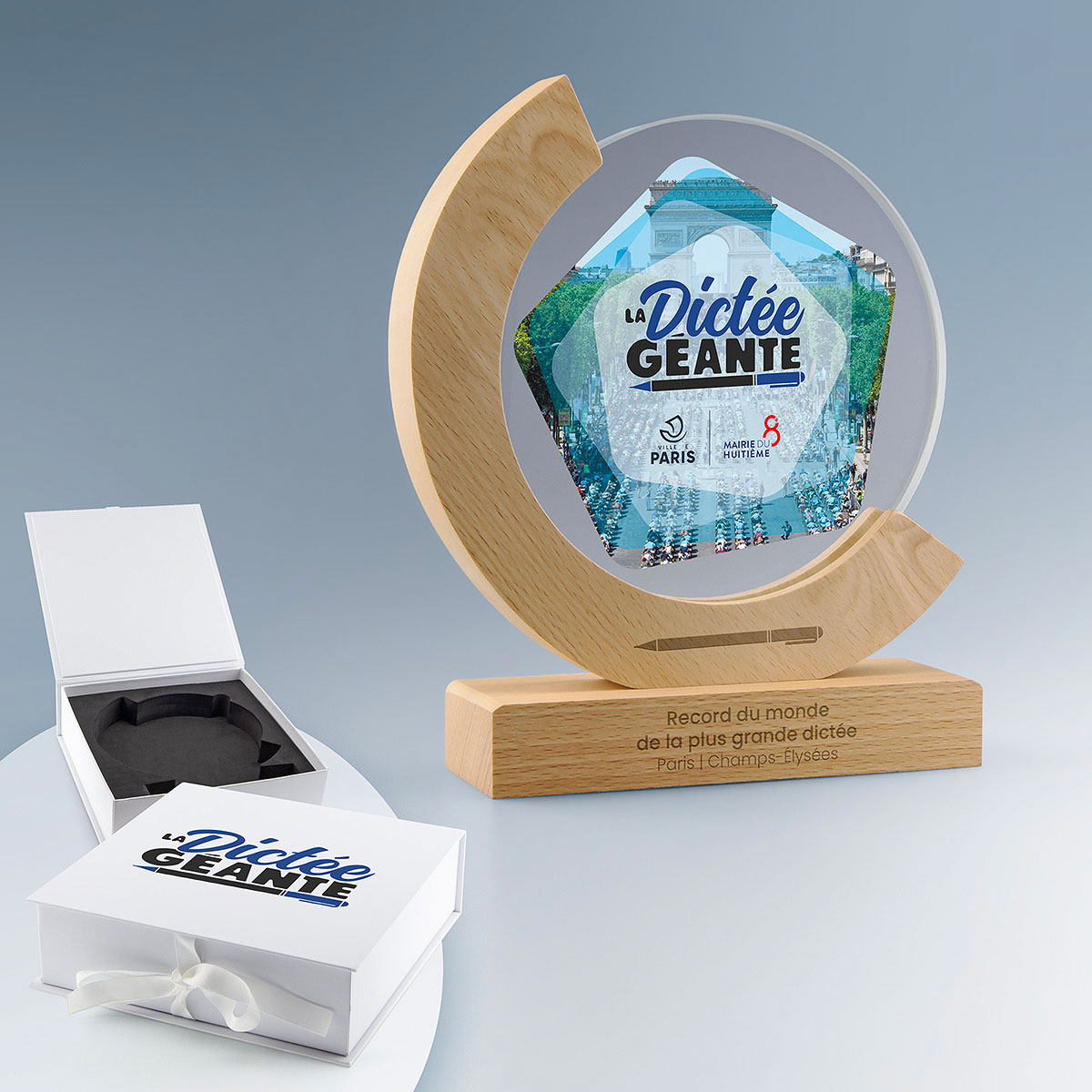 Trophée bi-matière bois & verre Ø 150 (coffret)